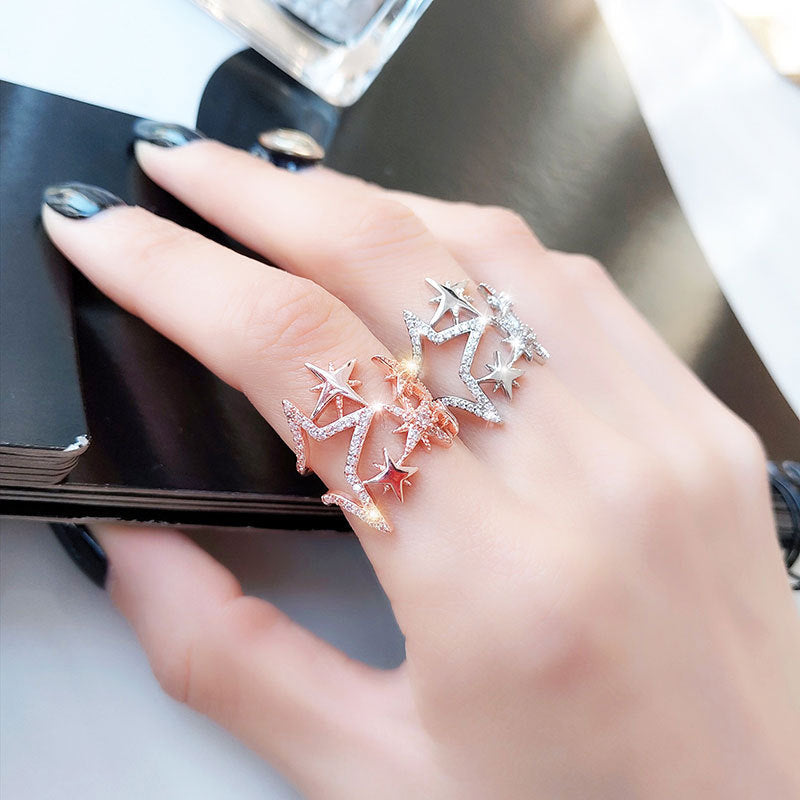 Trendy Korean Style Ring With Geometric Gem Accents Rose Gold Adjustable Open Ring Women For Everyday Wear Today