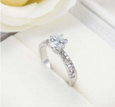 Elegant White Gold Plated Copper Ring With Zircon For Special Occasions Classic Jewelry Piece Sparkling Zircon