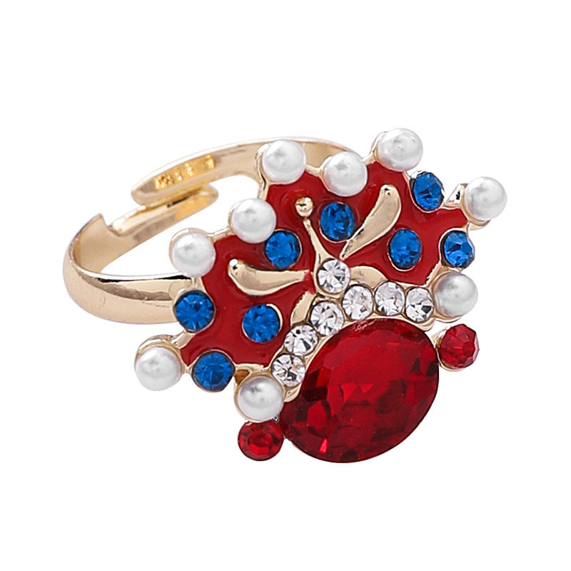 Womens Alloy Ethnic Style Ring With Artificial Gems Inlay Cartoon Character Electroplated Jewelry Gift For Her