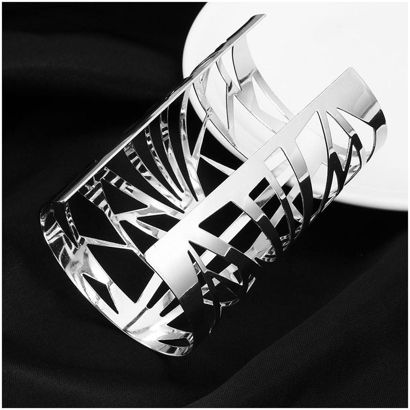 Unisex Metal Bracelet Geometric Wide Face Bangle Adjustable Opening Cuff Bracelet European Design Jewelry Fashion