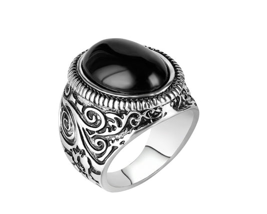 Titanium Steel Ring With Black Stone For Men Fashion Jewelry Gift Elegant Statement Accessory Size 7 8 9 10 11 12