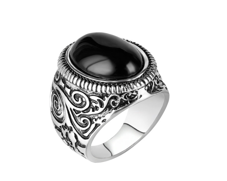 Titanium Steel Ring With Black Stone For Men Fashion Jewelry Gift Elegant Statement Accessory Size 7 8 9 10 11 12