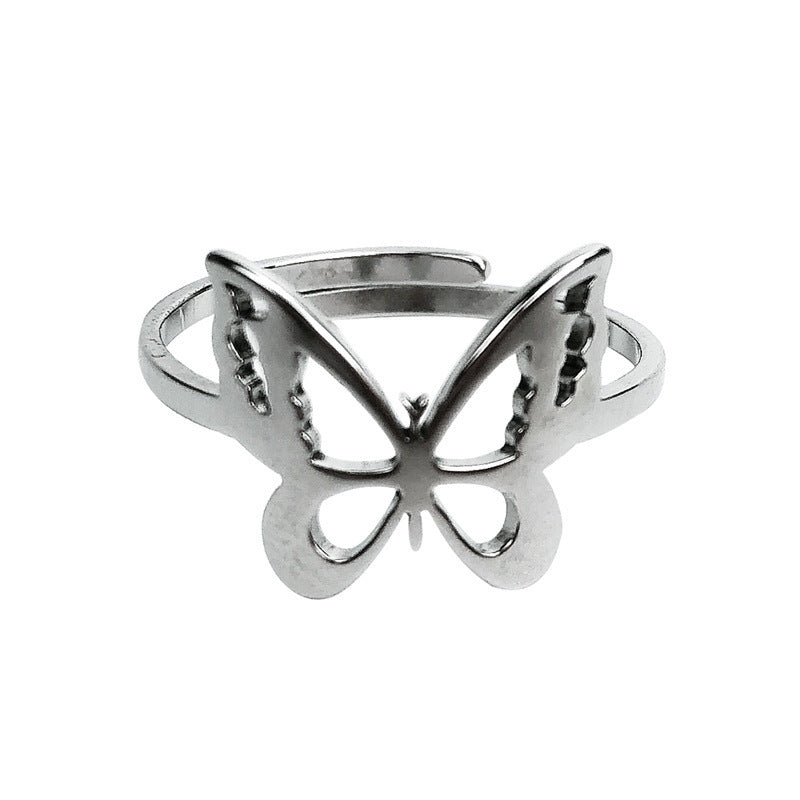 Adjustable Butterfly Ring Stainless Steel Unisex Ring With Opening Feature Individually Packed Couple Ring Set