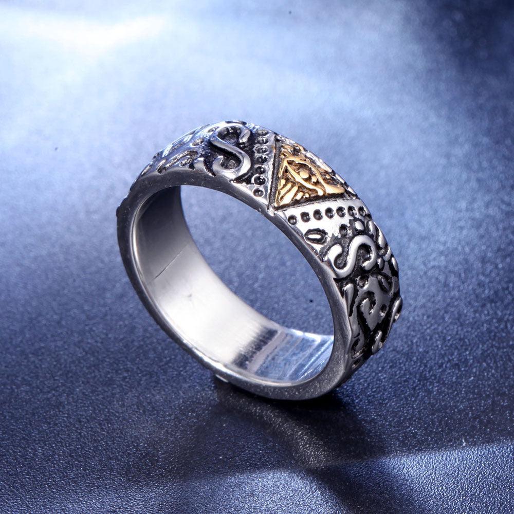 Mens Titanium Steel Ring With Eye Design Geometric Pattern