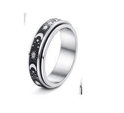 Star And Moon Titanium Rotatable Ring For Women Elegant Stainless Steel Jewelry Gold Silver Black Elegant Details