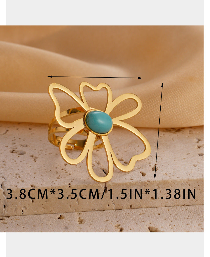 Stainless Steel Ring Retro Textured Geometric Irregular Five Pointed Star European American Design Jewelry For Women