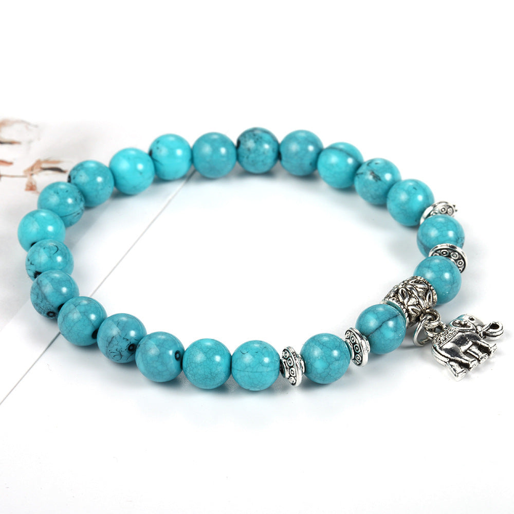 Mens Vintage Turquoise Elephant Bracelet Zirc Alloy Acrylic Bracelet With Blue Stone Accent Jewelry Gift Trend