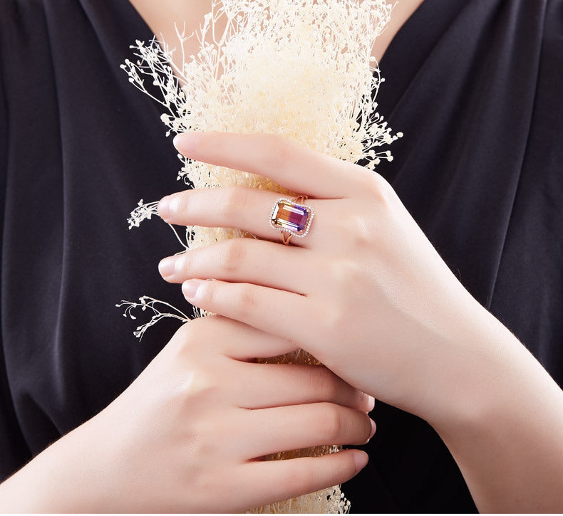 Rose Gold Plated Open Ring With Zircon Inlay Adjustable Geometric Design For Women Wedding For Daily Wear Gift