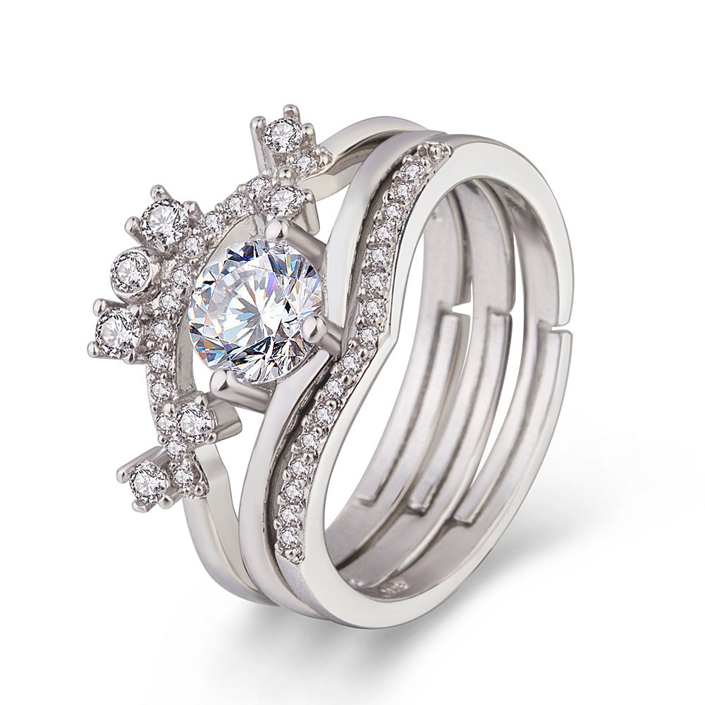 Couple Crown Ring Unisex Wedding Promise Engagement Anniversary Gift Platinum Inlaid Geometric Design Durable Jewelry