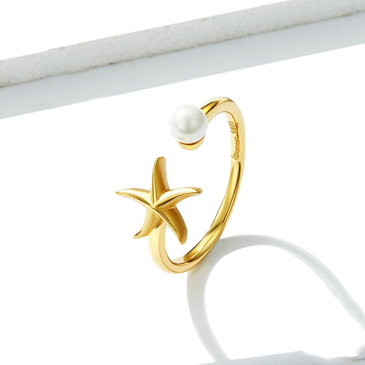 Womens Pearl Starfish Ring Adjustable Copper Alloy Inlaid Gems Fashion Jewelry Festivals Elegant Gift Giftable