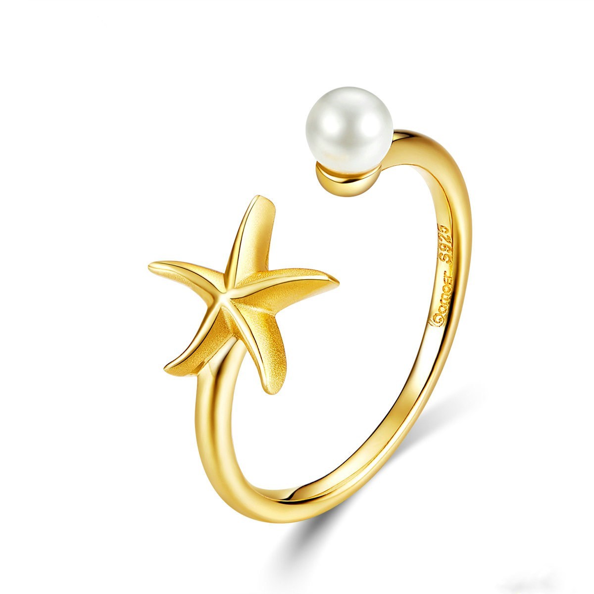 Womens Pearl Starfish Ring Adjustable Copper Alloy Inlaid Gems Fashion Jewelry Festivals Elegant Gift Giftable
