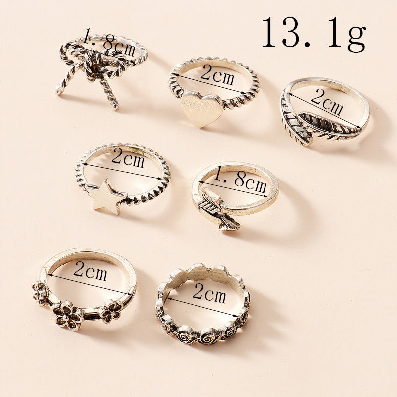 Womens Metal Ring Sets With Peach Heart Rings Bow Knot Stars Flower Designs Fashion Jewelry Ring Set For Women