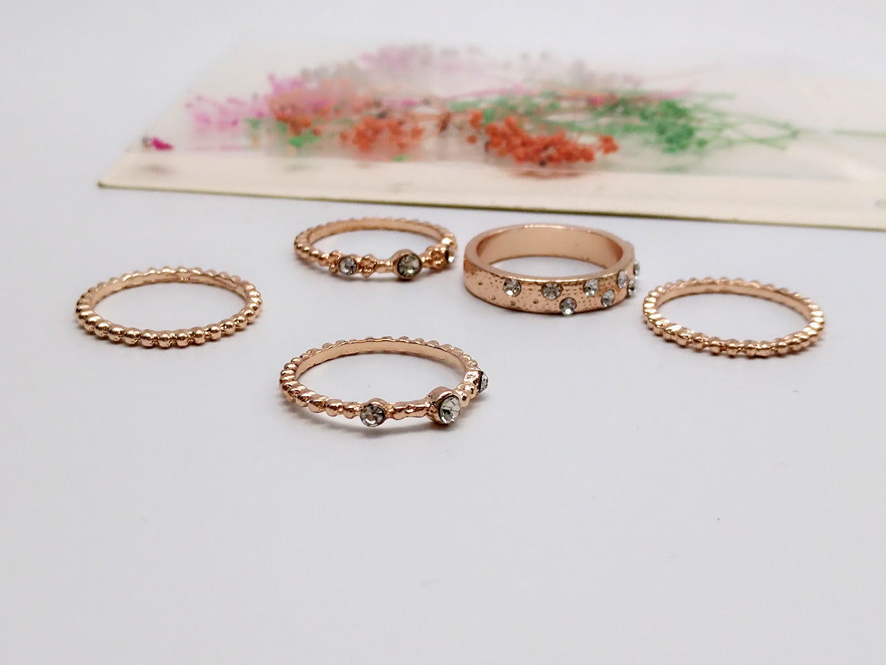 Rose Gold Stackable Ring Set Five Piece Bohemian Jewelry for Women Elegant Design for Work Party Everyday Wear