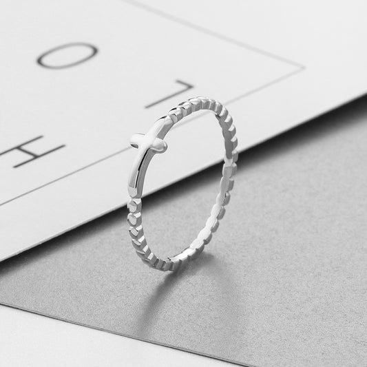 Womens S925 Silver Cross Ring Elegant Korean Fashion Ring Birthday Gift Letter Number Design For Women Classic