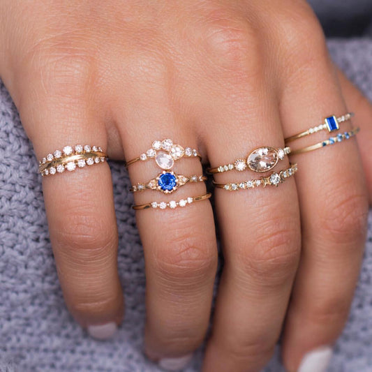 Gold Alloy Gemstone Ring Inlaid with Elegant European American Design for Women Girls Fashion Jewelry Gift Ready