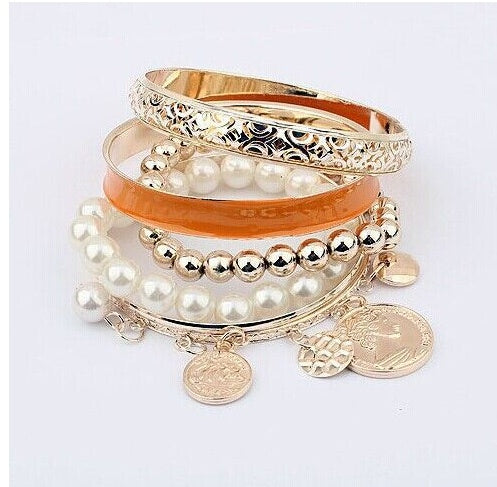 Womens Pearl Bracelet Hollow Multi Layered Design Alloy Jewelry Statement Accessory for Women Elegant Sparkles