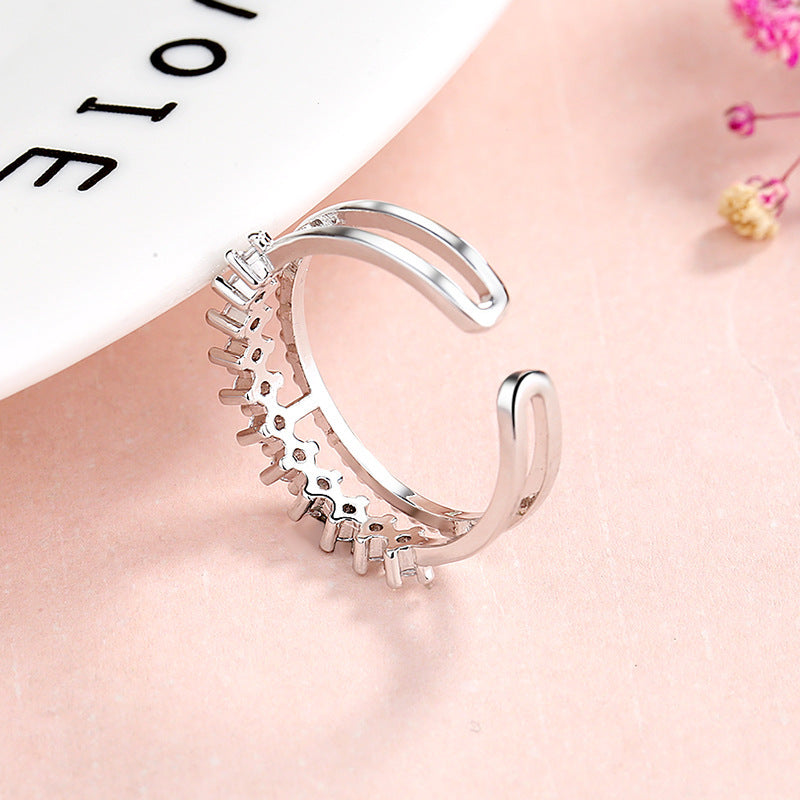 Women's Crown Ring with Flash Diamond Accent Index Finger Adornment S925 Sterling Silver Band Enhanced by 3A Zircon Stones Statement Ring Jewelry