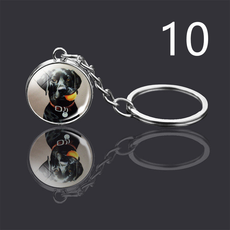 Dog Keychain Double Sided Glass Ball Pendant Exquisite Metal Design Key Chain For Pet Lovers Gift For Everyday