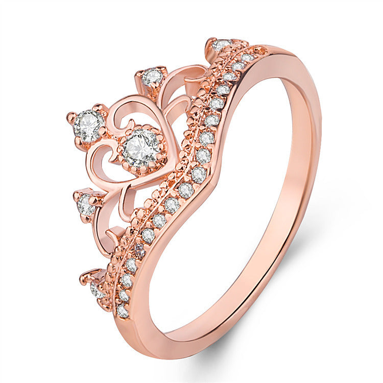 Ladies Crown Ring With White Diamond Accents Platinum And Rose Gold Plating Fashion Jewelry Sparkling Gift For Her