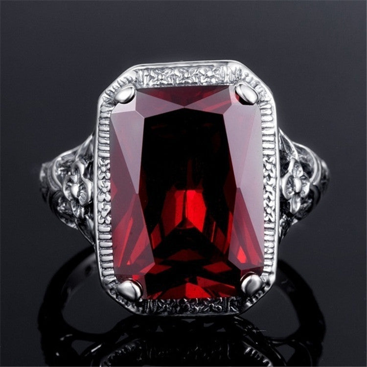 Geometric Silver Copper Alloy Ring Inlaid With Artificial Gem Holiday Engagement Ring For Women European Style