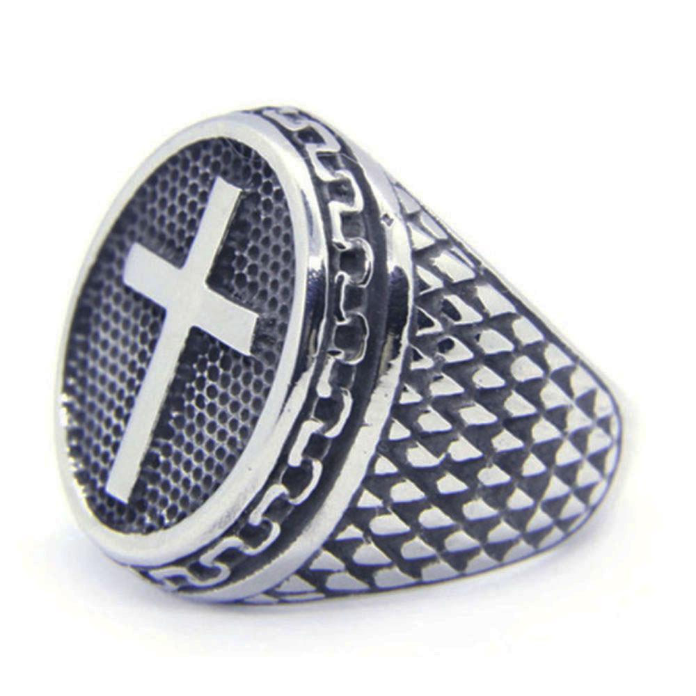 Men's Vintage Cross Ring Titanium Steel Ring Personality Ring for Men Fashion Ring Biker Ring Religious Jewelry Statement Ring Steel Color Sizes 7 to 14