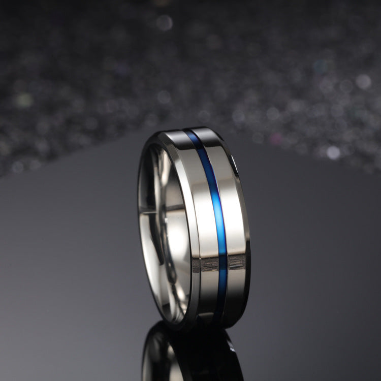 Titanium Steel Ring 8mm Unisex Mosaic Blue Ethnic Style