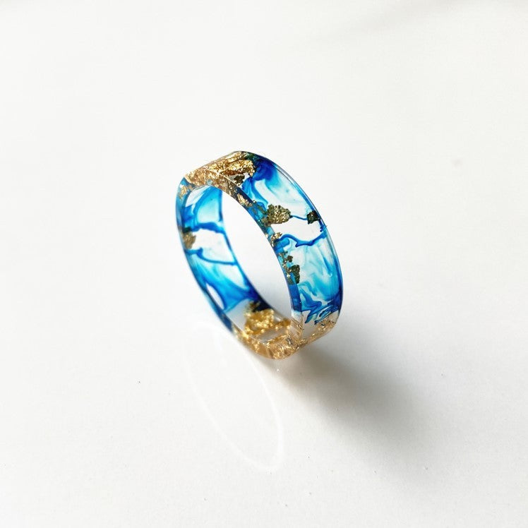 Unisex Resin Ring With Dried Flower Gold Foil Geometric Clear Jewelry Gift For Everyday Wear Unique Natural Accessory