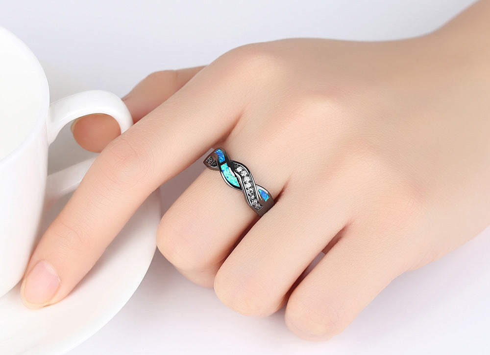 Vintage black gun metal blue turtle form opal ring jewelry for women party cocktail ring mode specific friend gift