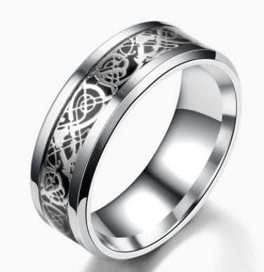 Mens Ring Stainless Steel Band With Geometric Dragon Design Silver Gold Finish Statement Ring Jewelry Everyday