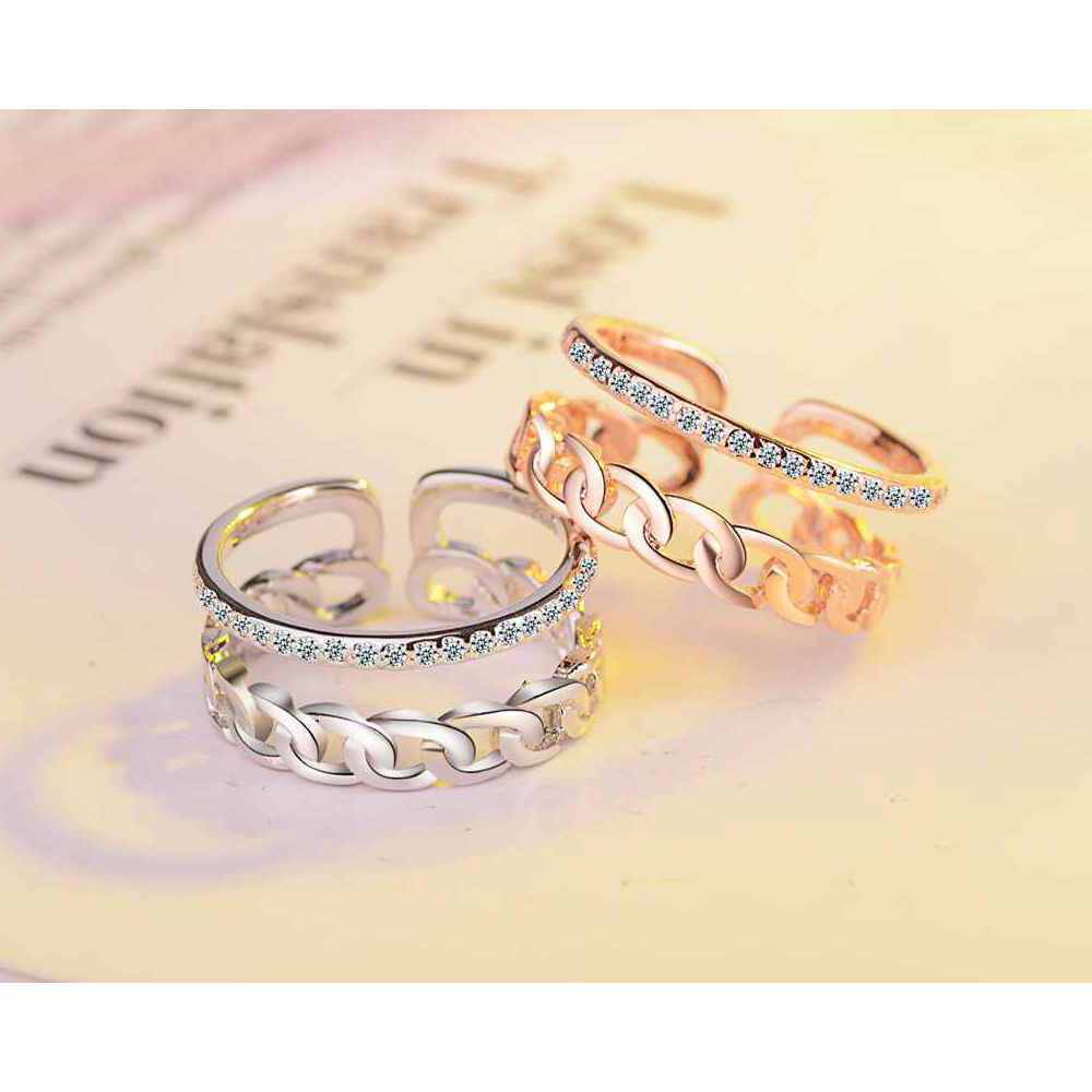 Customizable Copper Diamond Ring For Women Elegant Geometric Korean Style Zircon Accent Adjustable Size Luxe Finish