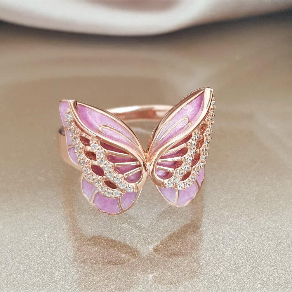 Women Rose Gold Butterfly Bowknot Ring Alloy Fashion Jewelry For Women European And American Style Daily Wear
