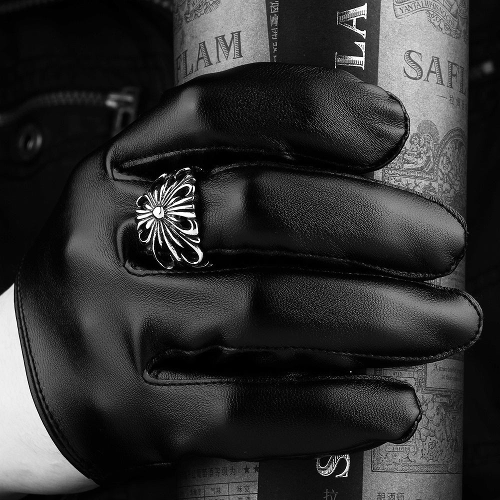 Mens Ring With Carved Pattern Geometric Stainless Steel Durable Anti Oxidation Jewelry Party And Anniversary A