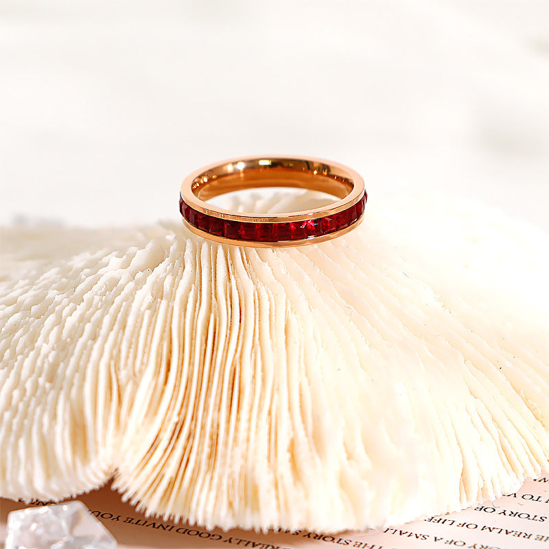 Starry Ring Titanium Steel Diamond Band Elegant Durable Everyday Wear Jewelry Gift For Her Pink Sizes US4 5 6 7