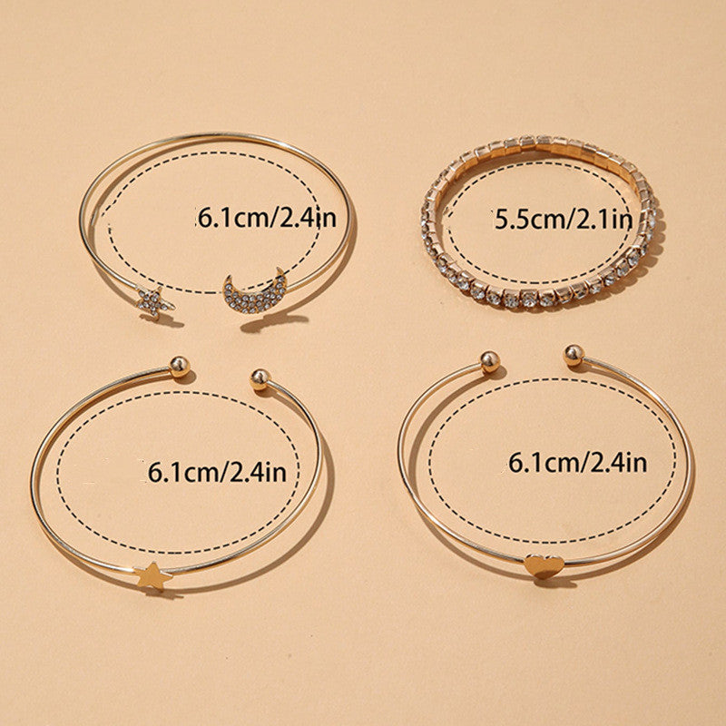 Womens Bracelet Set Gold Silver Geometric Star Moon Heart Celestial Peach Heart Charm Fashion Jewelry Alloy X4