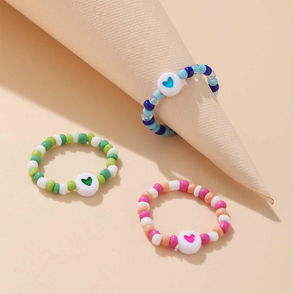 Handmade Colorful Glass Rice Bead Ring Geometric Design