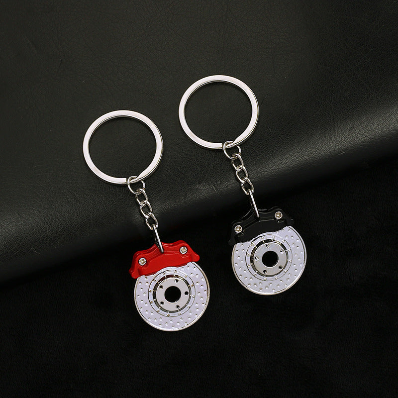 Rotating Brake Disc Keychain Alloy Metal Key Ring Fashion Geometric Design Car Accessory Black Red Finish Luxe
