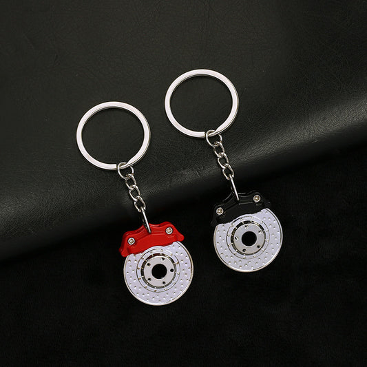 Rotating Brake Disc Keychain Alloy Metal Key Ring Fashion Geometric Design Car Accessory Black Red Finish Luxe