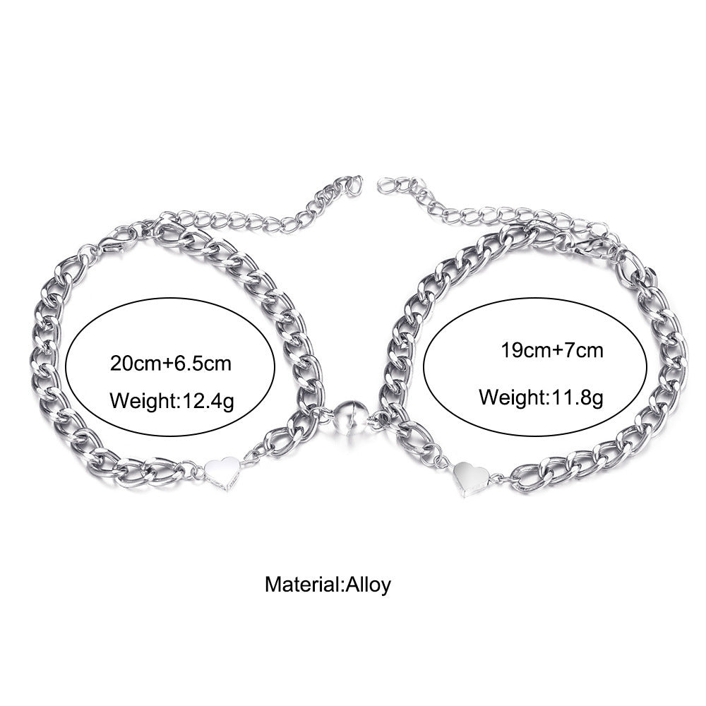 Magnetic Couple Bracelet Sets For Lovers Unisex Metal Letters Numbers Text Designs Anniversary Gift Valentines