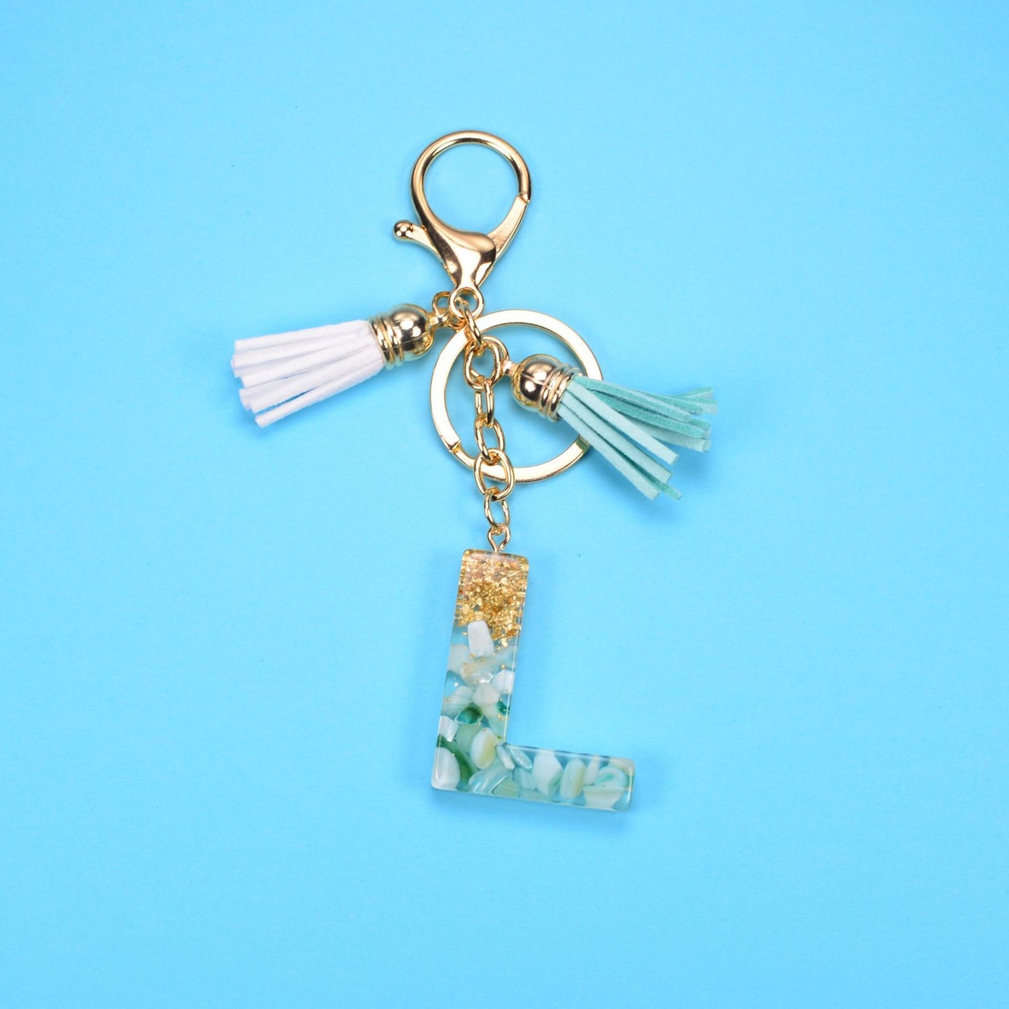 Resin Letter Keychain With Gold Foil Tassel And Alphabet Initial Keyrings For Purses Bags Backpacks Decoration