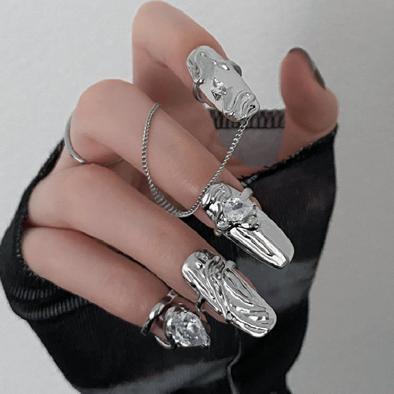 Womens Ring Set Four Piece Combination Adjustable Opening Geometric Metal Rings Bohemian Retro Stitching Piece