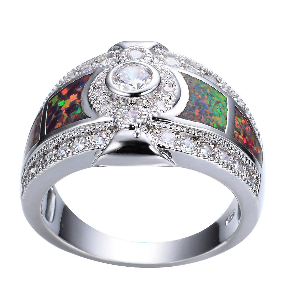 Copper Ring With Orange Opal And White Zircon Accent