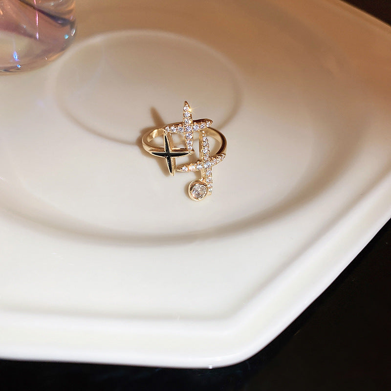 Double Layer Ring Geometric Copper Ring Opal Inlay Gold Plating Exquisite Design Fashion Jewelry Chic Ring Now