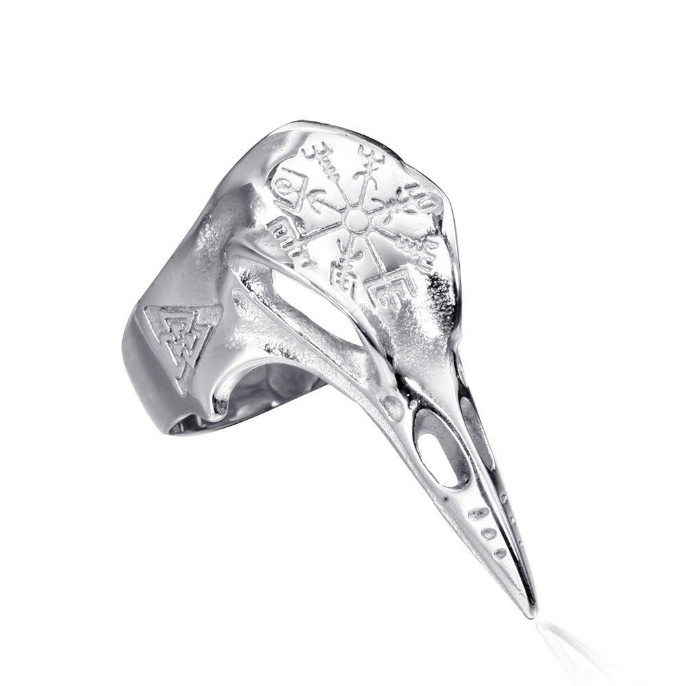 Men's Vintage Bird Head Ring Stainless Steel Plated Fashion Jewelry Geometric Design Statement Ring Biker Ring Gift for Him Anniversary Present Unique Ring