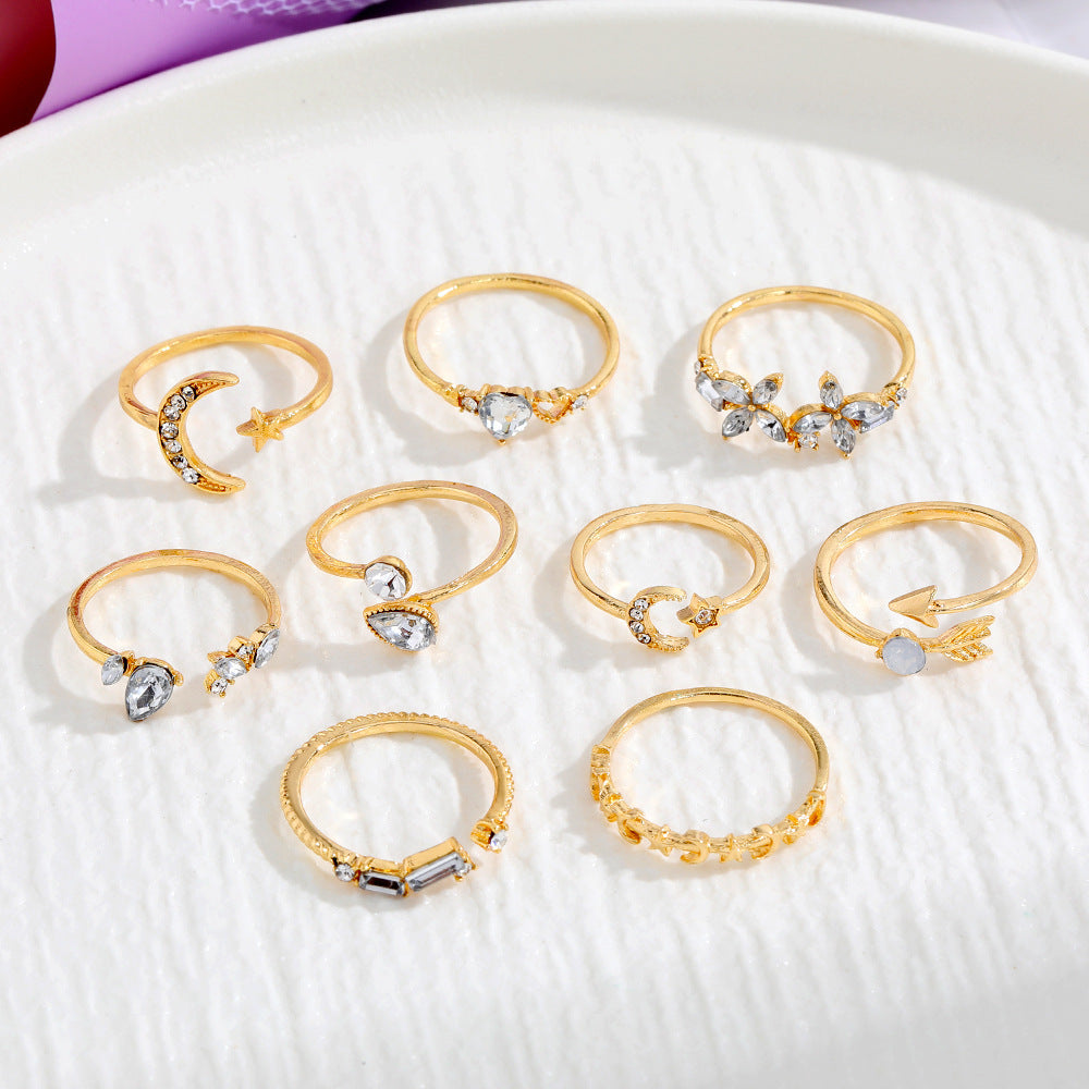 Womens Alloy Ring Set With Butterfly Moon Star Geometric Design Knuckle Rings 9 Piece Jewelry Set For Everyday Wear