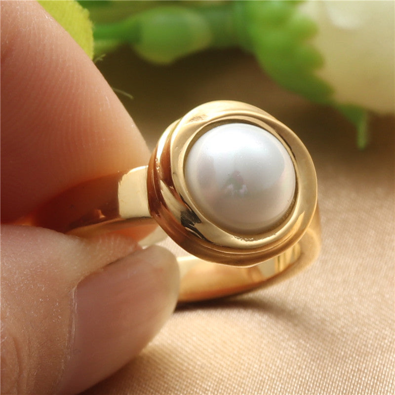 Womens Titanium Steel Ring With Natural Stone Round Design Durable Silver Jewelry For Everyday Wear Size 7 8 9