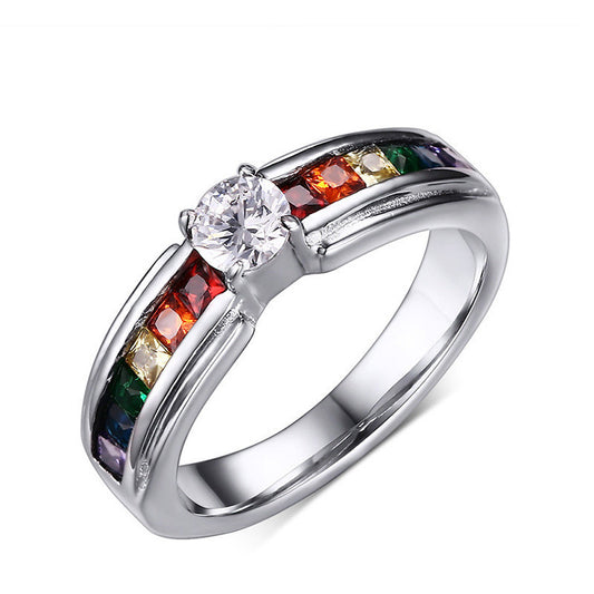 Unisex Diamond Colored Stainless Steel Ring Geometric Band Titanium Modern Design Statement Ring Fashion Items