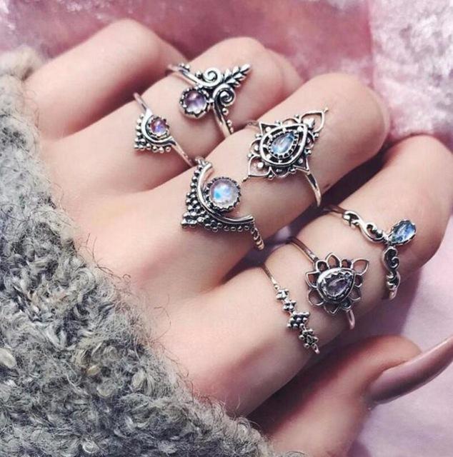 Womens Knuckle Ring Set Stackable Bohemian Vintage Style Rings Gift for Women Fashion Jewelry Stylish Boho Accessory