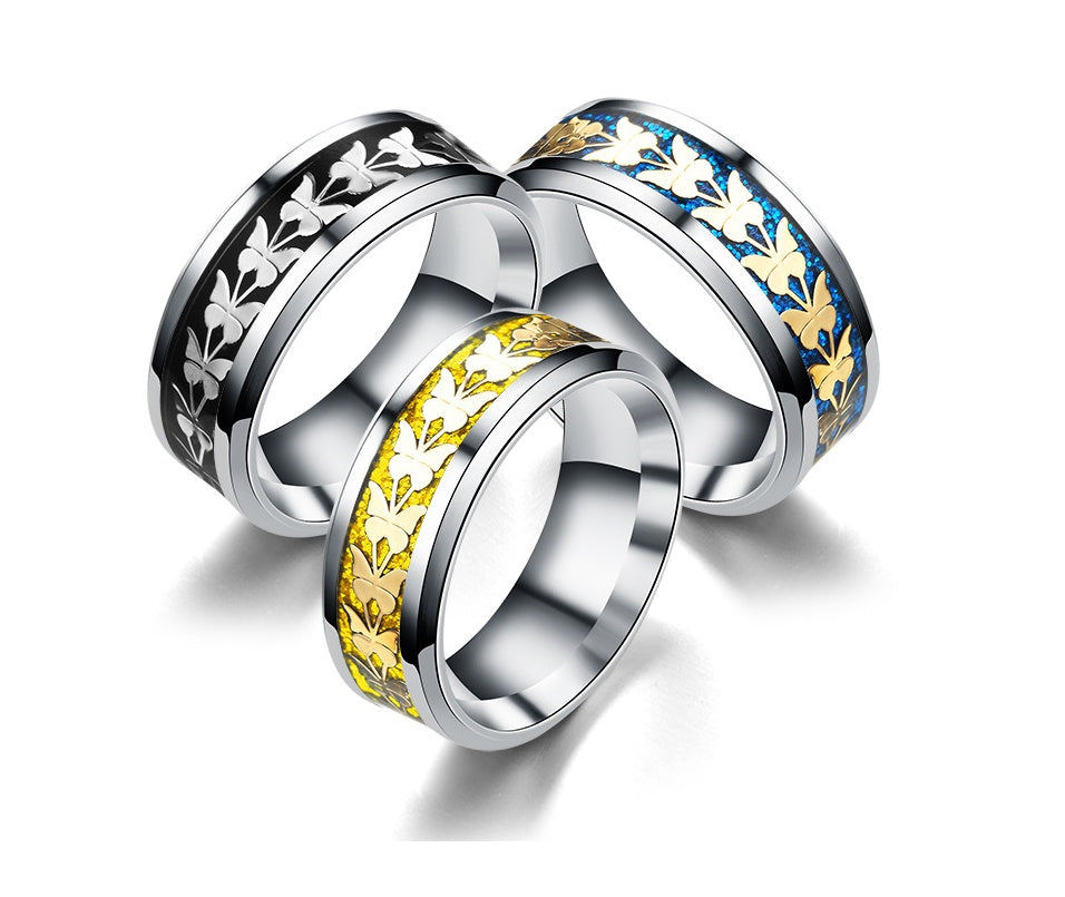 Womens Stainless Steel Butterfly Ring Korean Fashion Jewelry Simple Temperament Band For Women And Girls Gleaming