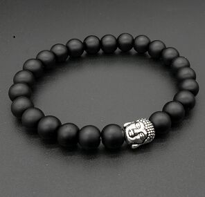 Frosted Black Stone Turquoise Bracelet With Buddha Head Bead Elastic 8MM Beads Mens Fashion Jewelry Collection
