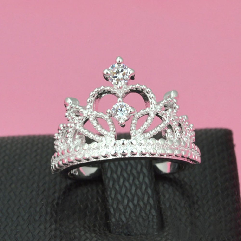 Silver Plated Crystal Crown Ring For Women Wedding Jewelry
